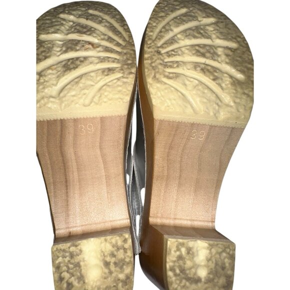 Sven Original Spray Punch Clogs Womens Sz 39 Or 8.5-9 Silver Metallic Leather 3” - Picture 9 of 10